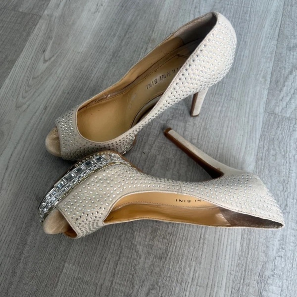 Gianni Bini Ivory Studded Peep-Toe Heels